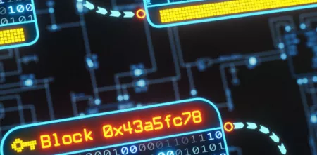 Visualisierung vernetzer Blockchains mit Binärcode.